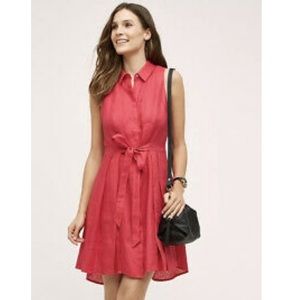 ANTHROPOLOGIE - HD in Paris / Printemps Pink Sleeveless Belted Linen Shirt Dress